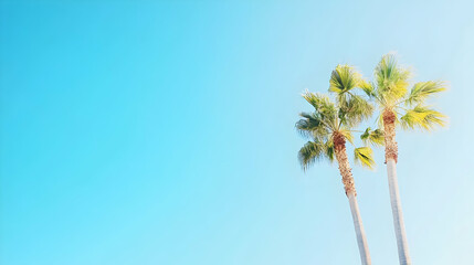 Two palm trees against a vibrant blue sky, ideal for travel brochures or summer themed designs