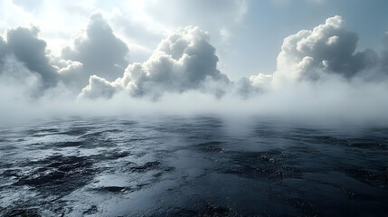 Obraz premium Ocean Background with Cloudy Sky and Fog Illustration
