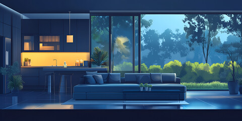 Modern Living Room with Red Couch and Black Coffee Table