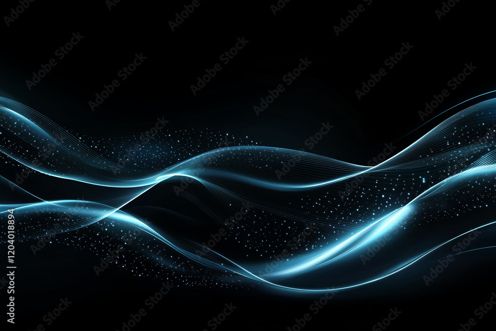 Poster abstract glowing neon waves of light with stars creating a dynamic futuristic atmosphere