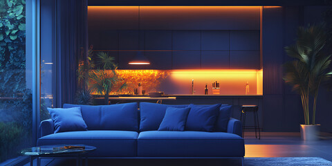 Modern Living Room with Red Couch and Black Coffee Table