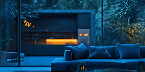 Modern Living Room with Red Couch and Black Coffee Table