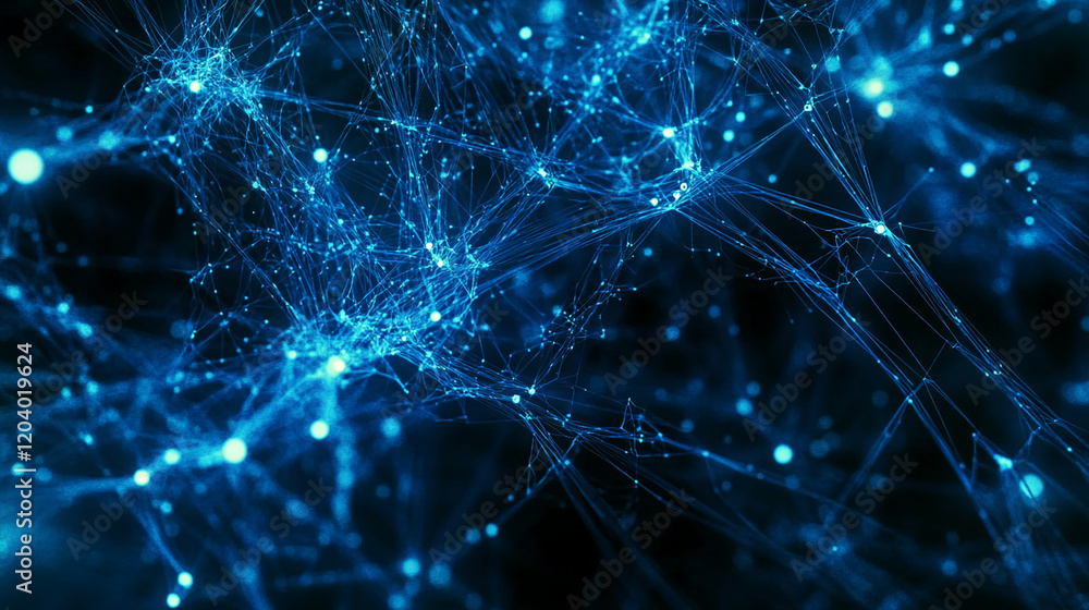 Aufkleber abstract blue glowing lines and particles forming intricate network connections in a digital space