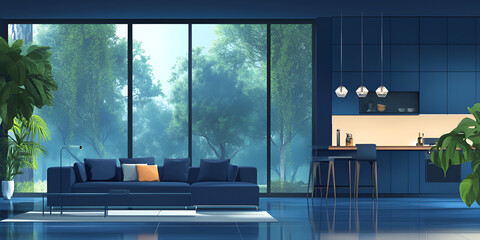 Modern Living Room with Red Couch and Black Coffee Table