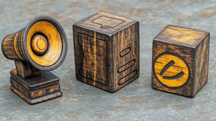 Wooden Blocks Depict Speaker Chat and Soundwave