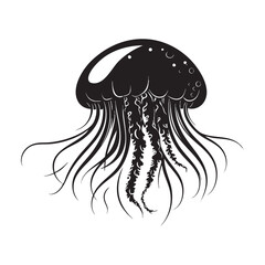 A black jellyfish with long tentacles