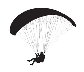 A man is flying through the air with a parachute