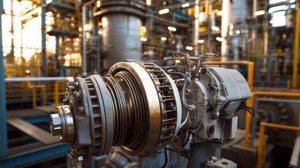 Close-up of electric motor components, showing intricate wiring and metal parts within a...