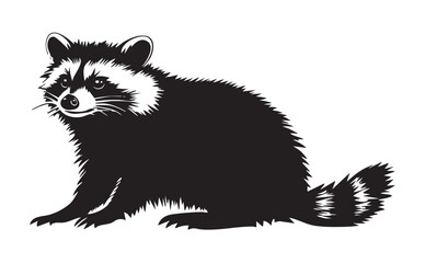 A black raccoon with a white stripe on its face is sitting on a white background