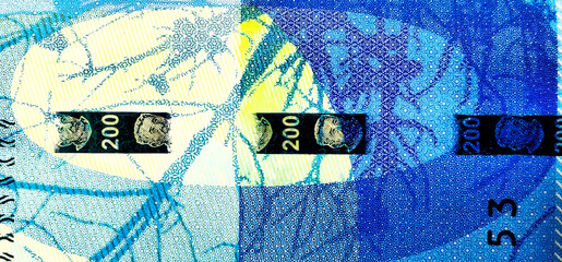 Close-up of a 200 shekel banknote. Israeli money.