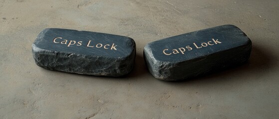 Two dark grey stone blocks with Caps Lock engraved