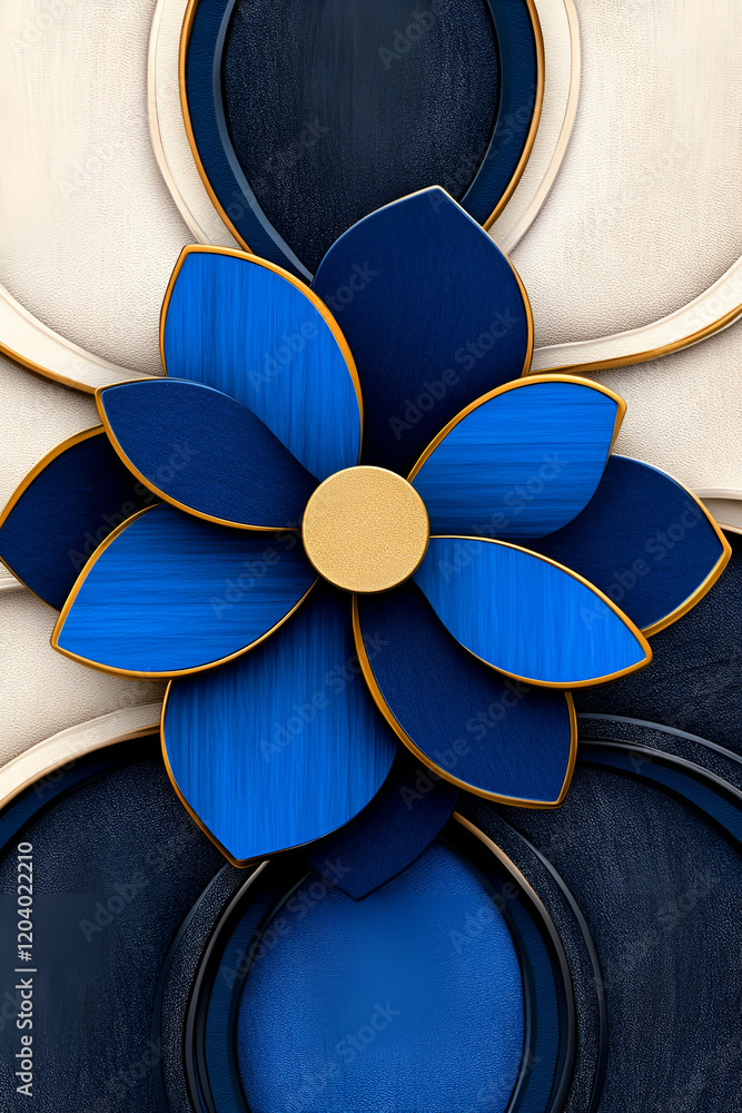 Sticker A vibrant floral design featuring layered blue petals and circular accents, creating a striking artistic piece with a bold color scheme.