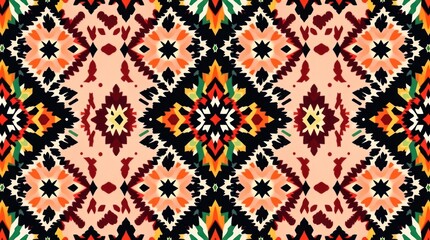 diamond seamless pattern. The ikat geometric folklore ornament, a tribal ethnic vector texture, is rendered in Aztec style, suggesting folk embroidery influences
