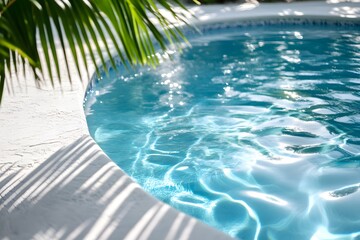 Fototapeta premium Serene Poolside Scene with Palm Leaf Shadows