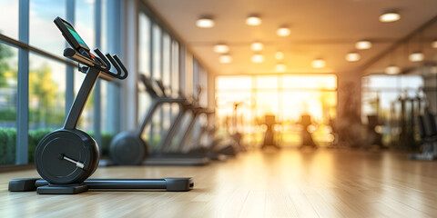Modern Gym Interior with Morning Sunlight and Equipment