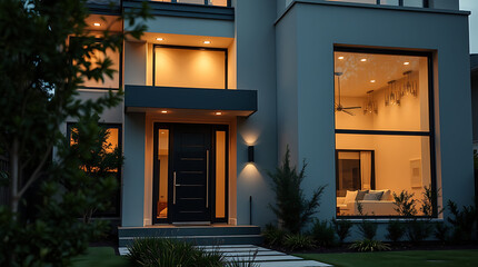 Modern House Exterior at Night: Luxury Home Design and Architecture