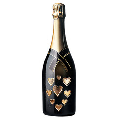A champagne bottle with heart motifs