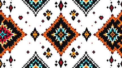 diamond seamless pattern. The ikat geometric folklore ornament, a tribal ethnic vector texture, is rendered in Aztec style, suggesting folk embroidery influences