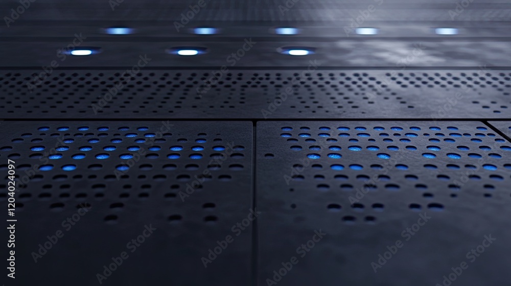 Poster luminous interconnected dots forming a tech-inspired network pattern on a sleek and stylish dark sur