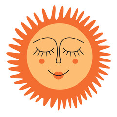 Simple hand drawn folk slavic sun with face doodle vector illustration. Cute character for Maslenitsa Russian holiday or Shrovetide