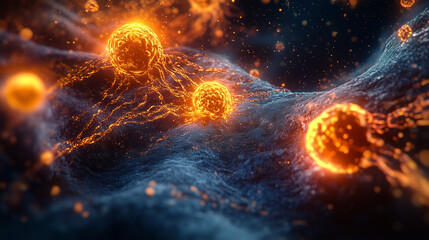 A close-up of cells dividing during mitosis