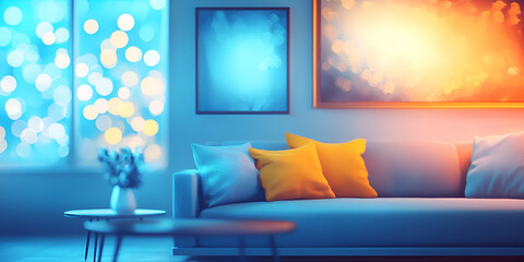Modern Living Room with Vibrant Colors and Cozy Decor