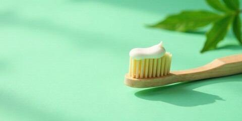 Refreshing morning oral hygiene with a sustainable bamboo toothbrush and natural toothpaste