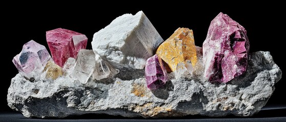 Vibrant Gemstone Cluster on Dark Matrix Rock