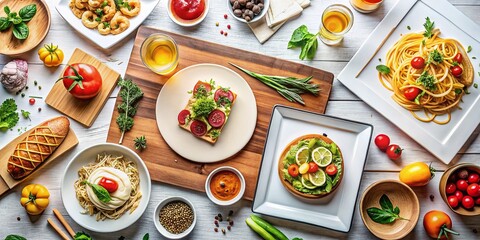 Stylish Restaurant Food Menu Design with Line Icons: Flat Lay Photography