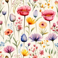 Vivid Wildflower Pattern with Colorful Blooms