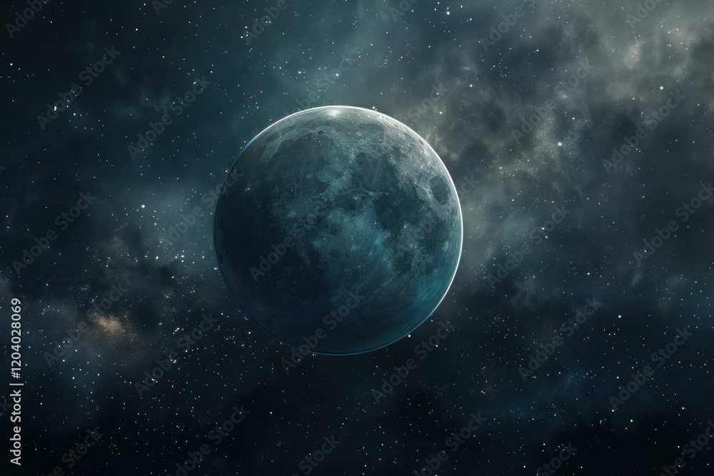 Wall mural planet with craters illuminating the dark universe surrounded by nebulae and many stars