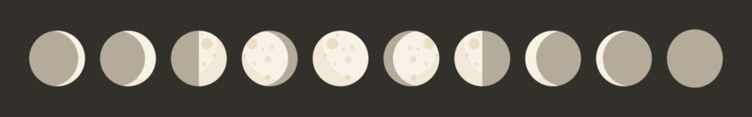 Moon phases icon set vector illustration. Lunar phases. Cycle from the full moon to new moon. Moon phases vector. Moon phase progress icon vector set. © Kingwardobe