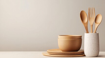 Elegant Wooden Kitchenware Set Minimalist Style Bowls Spoons Plates  Modern Design