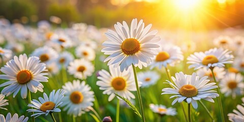 Sunlit Daisy Field:  Vibrant Wildflowers Blooming in Summer Meadow