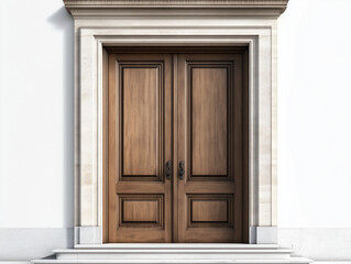 Elegant Wooden Double Doors with Classic Stone Frame