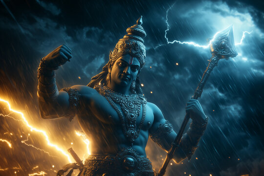 Lord Indra leading a celestial battle