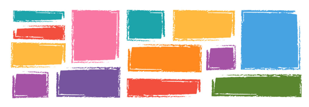 Set of colorful crayon geometric shapes. Hand drawn charcoal basic forms with texture. Different geometric figures in childish style with grunge noise. Vector illustration for kindergarten or school