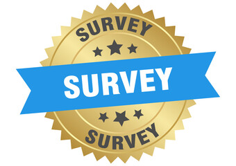 survey. survey round blue and gold label isolated on transparent background