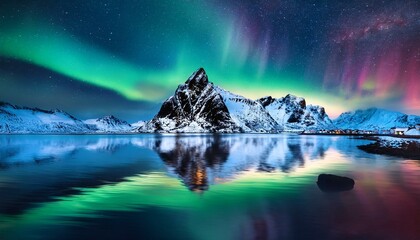 Night sky with polar lights. Winter night landscape 