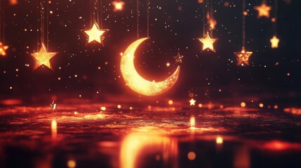 Arabic Motifs with Glowing Crescents and Stars