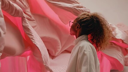 Exploring an immersive art installation featuring vibrant textures and colors