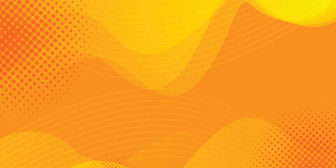 Bright orange-yellow gradient abstract fluid wave background with halftone art