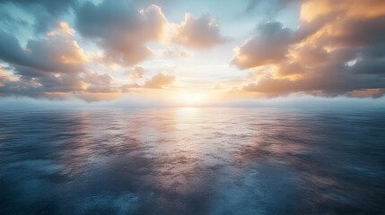 Obraz premium Sea Horizon Sunset Illustration with Dramatic Clouds