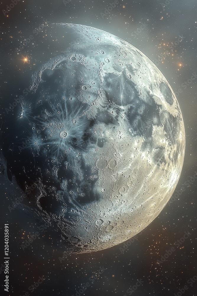 Poster Exploring the moon's surface outer space digital art cosmic environment close-up view celestial wonders