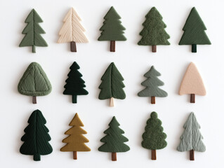 Fototapeta premium Fabric Trees Embroidery: Creative Textile Art Featuring Various Tree Designs