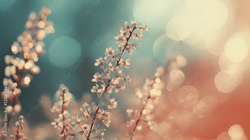 Poster Soft red bokeh background with dreamy circular light patterns, creating a romantic and whimsical atmosphere.