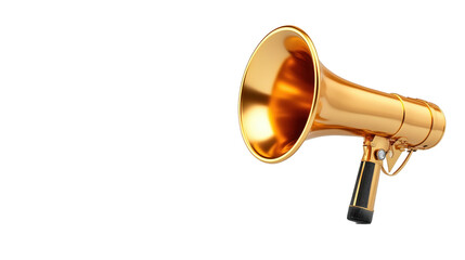 A golden megaphone symbolizing communication and loud announcement in business. transparent background