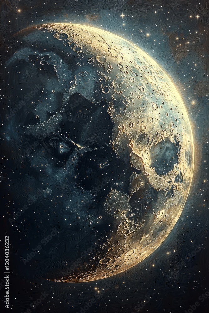 Poster exploring the mysteries of the moon outer space digital art celestial close-up astronomy