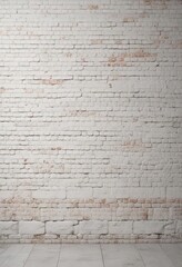 Panoramic view of a white-painted old brick wall with subtle color variations, aged, vintage, rustic, nostalgic