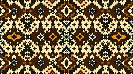 seamless pattern in natural earth tones. Browns and beiges create a muted color palette for the ikat geometric folklore ornament, a tribal ethnic vector texture in Aztec style.